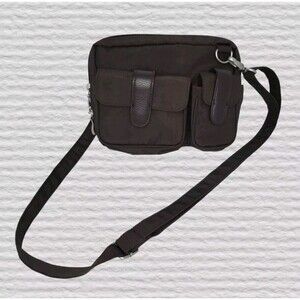 Baggallini Double Pocket Crossbody Brown Hip Bag Utility Travel Purse RFID